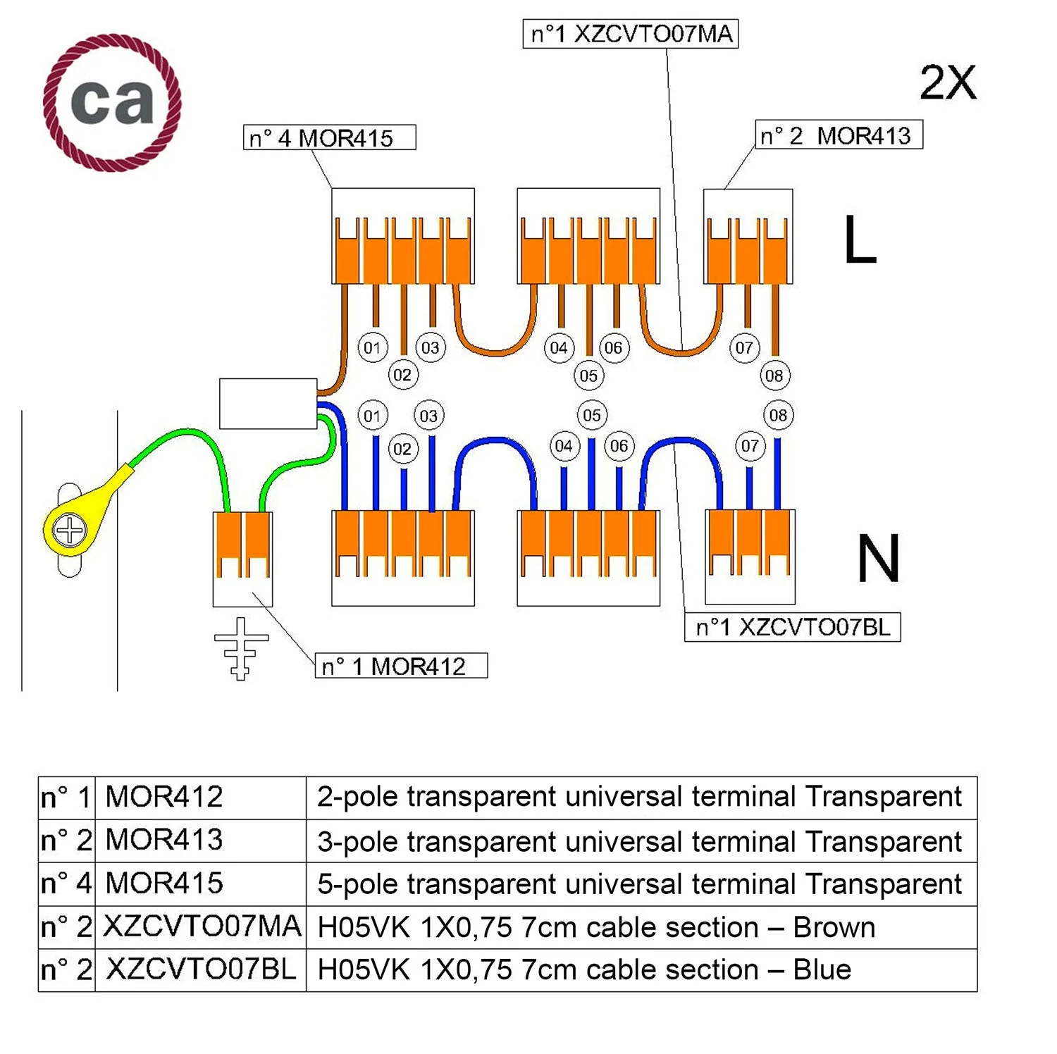 WAGO verbindingskit compatibel met strijkijzersnoer 2x voor plafondkap met 8 gaten - Image 2